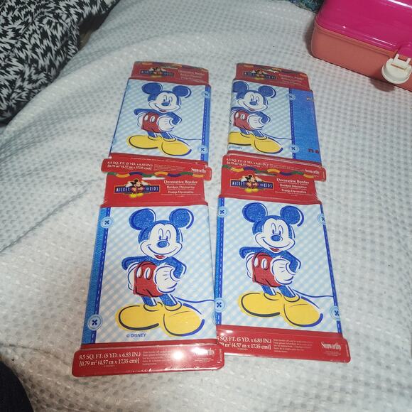 MICKEY MOUSE NWT SET OF 4 DECORATIVE PREPASTED WALL BORDER UNOPENED - Picture 1 of 8